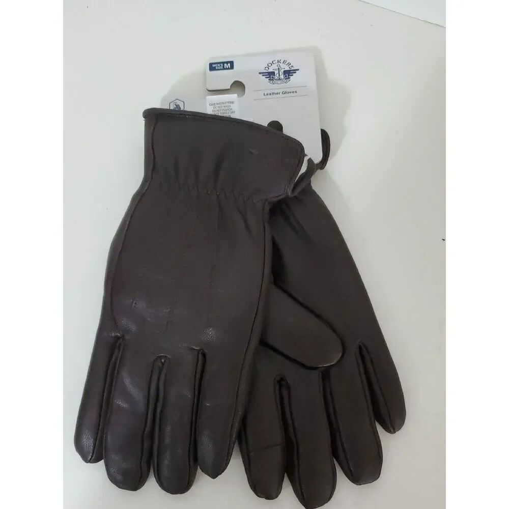 Dockers Men’s Dark Brown Leather Gloves Easy Texting Lined Medium NWT